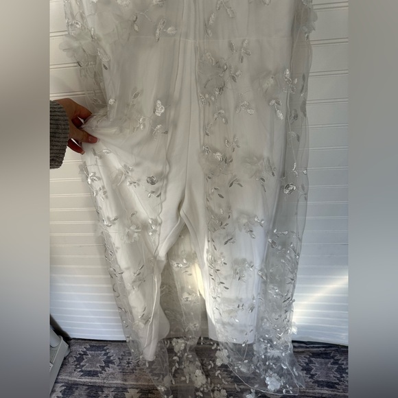 Lulus Extreme Elegance White Mesh Floral Embroidered Cape Jumpsuit - Picture 7 of 9